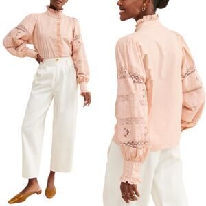 Love The Label Cotton Lace Button-Down Vintage-Inspired Feminine Blouse Pink S